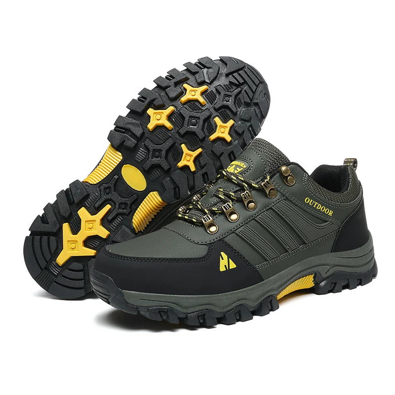 Outdoor Hiking Shoes Low Top Leather Face Plus Size Wear Resistant Non Slip Men's Running Shoes Lightweight PU Sneakers for Men