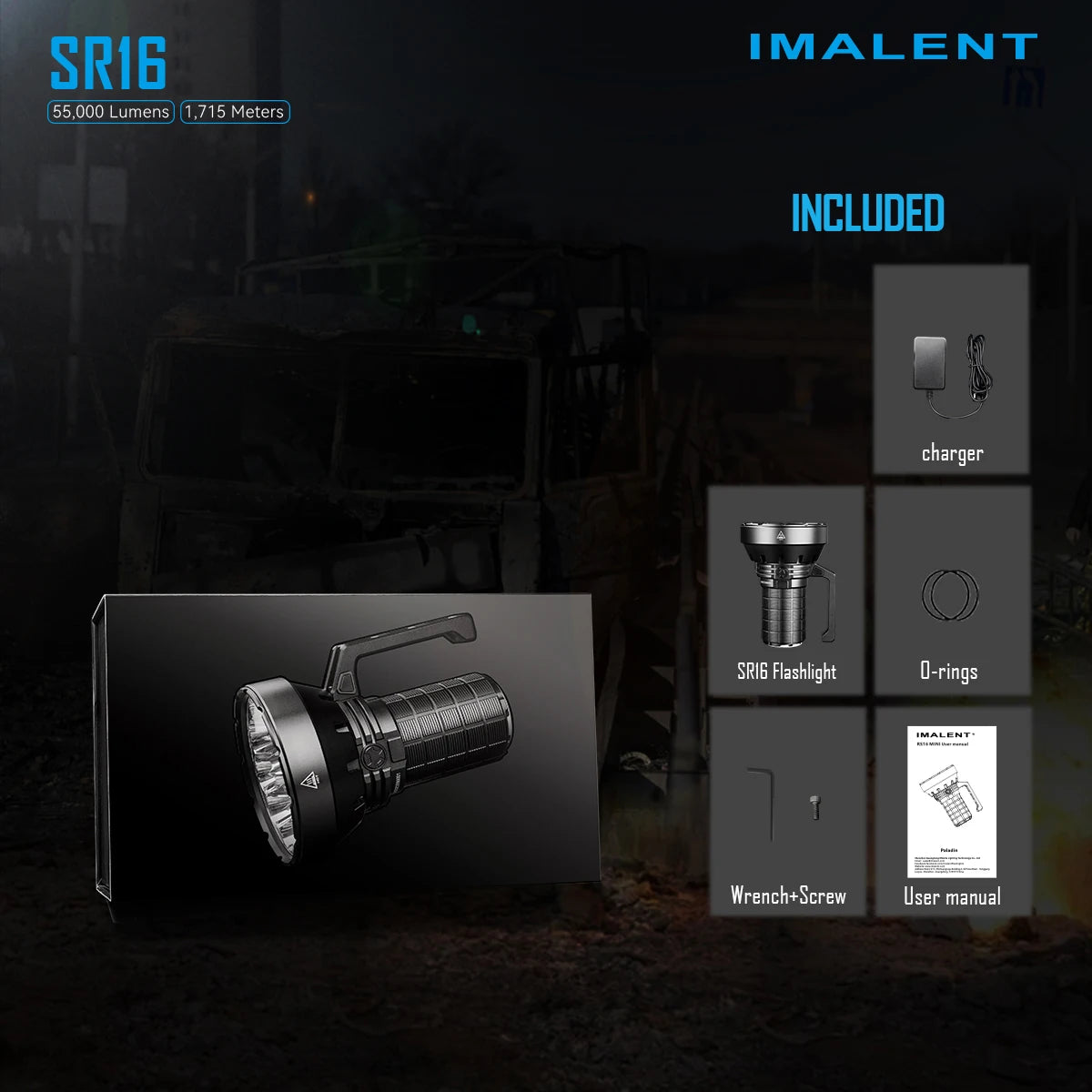 IMALENT SR16 Tactical Flashlight 55000 Lumen Super Bright Searchlight CREE XHP50.3 HI LED Rechargeable Lantern for Defense Torch
