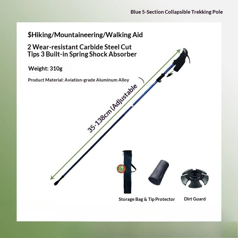 Shock Absorbent Aluminum Hiking Pole With Rubber Tip
