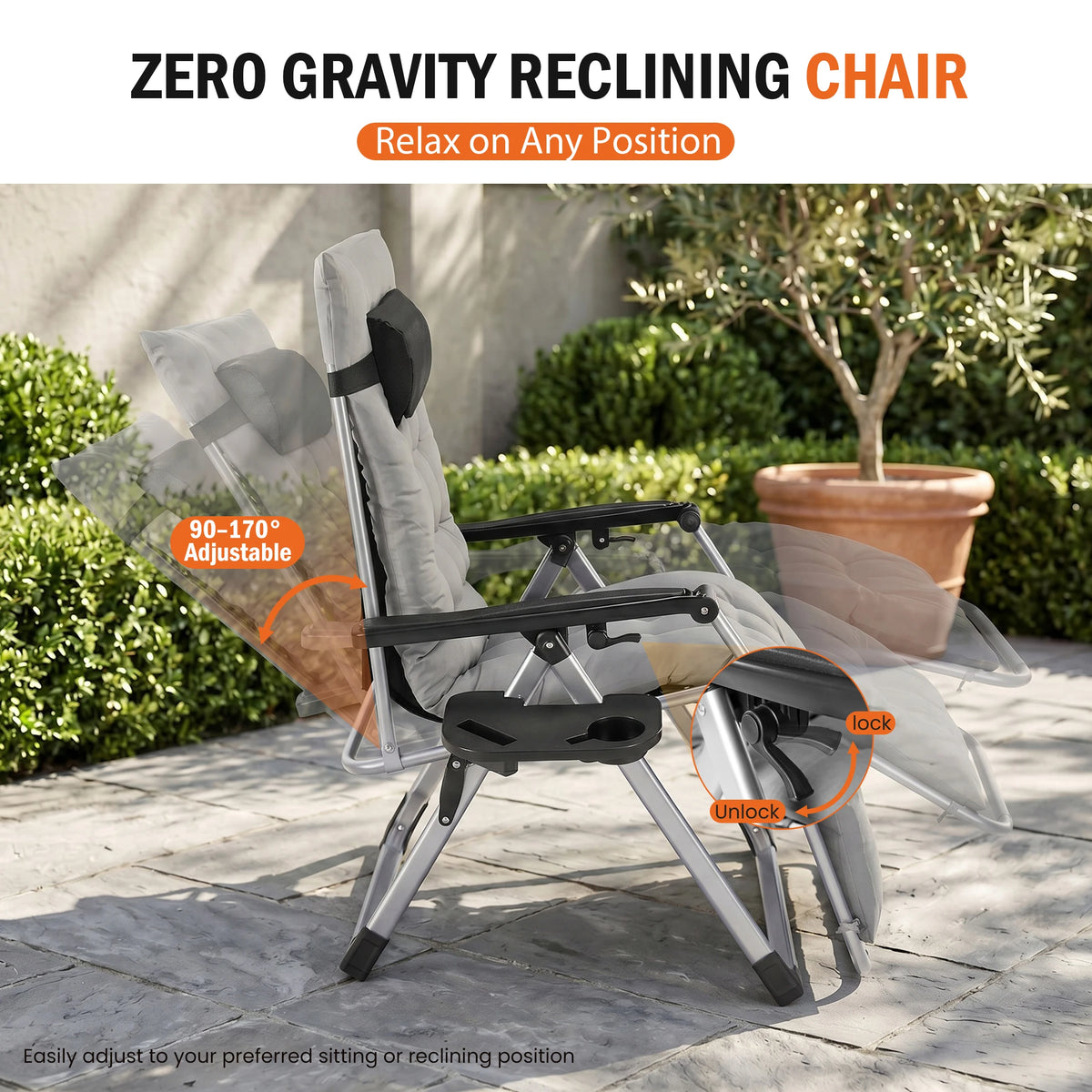 JHK Zero Gravity Reclining Outdoor Lounge Chair
