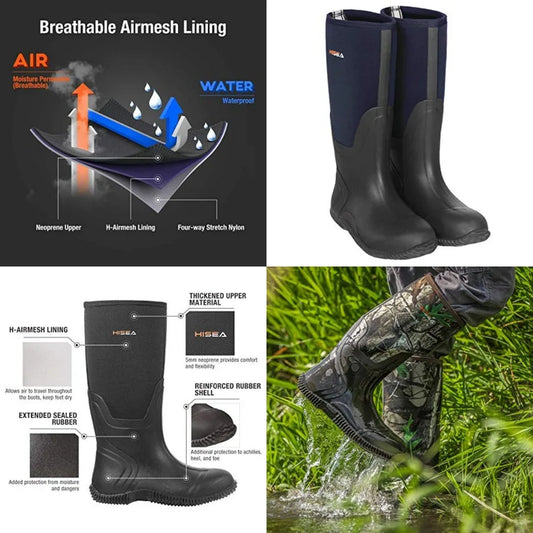 HISEA Men's Rain Boots, Waterproof Durable Insulated Rubber Boots for Men, 5 mm Neoprene Outdoor Mud Fishing Hunting Boots for