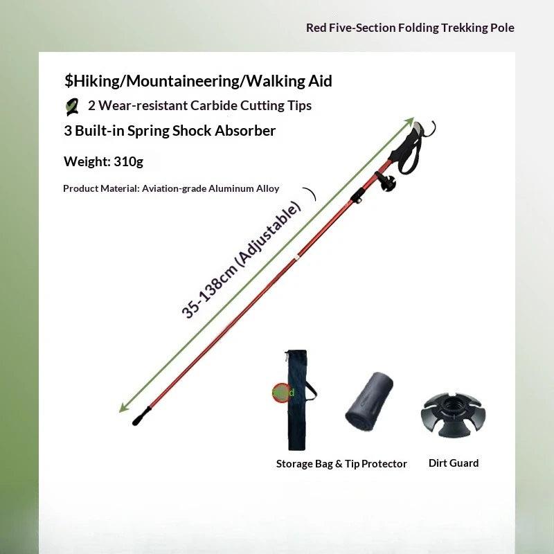 Shock Absorbent Aluminum Hiking Pole With Rubber Tip
