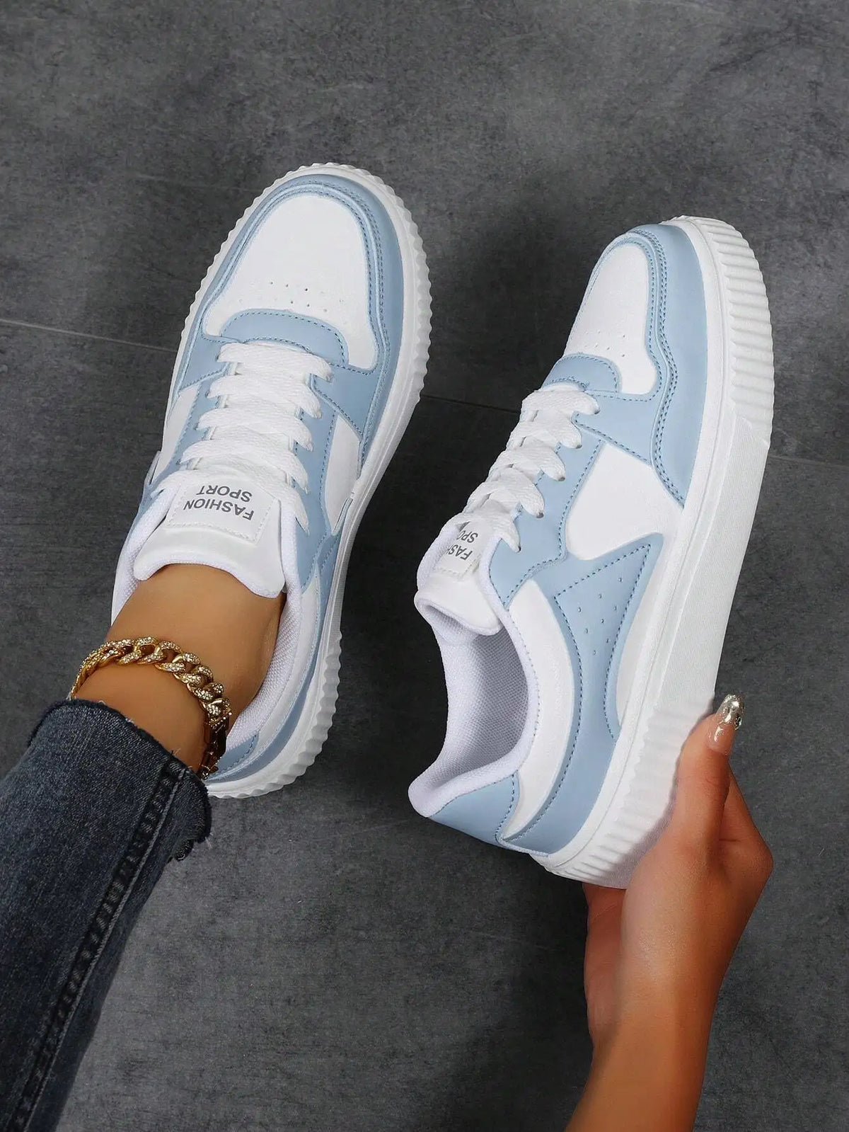 Sneakers Women Lace-Up Casual Sports Shoes, Ideal With Sweater,White Baby Blue Sneakers, Skate Shoes, Lightweight Street Style ,Suitable For Women Sneakers With Hoodie,Trainers Women.sx260401113493836666320