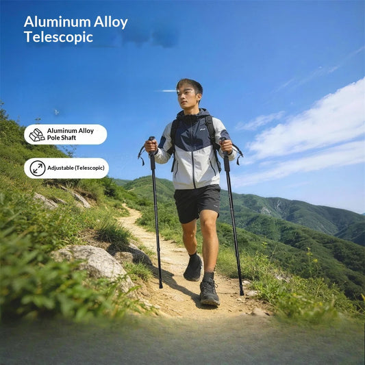 Lightweight aluminum alloy trekking pole with a three-section internal locking system, wear-resistant tip, suitable for hiking, trekking, and backpacking trekking stick trekking poles