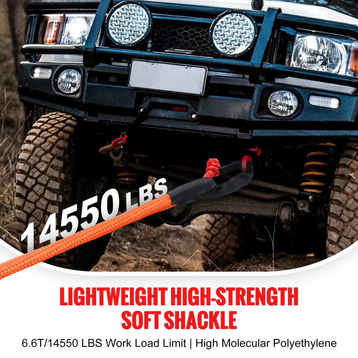 Synthetic Soft Shackle Rope 44092 Lbs Tow Recovery Strap