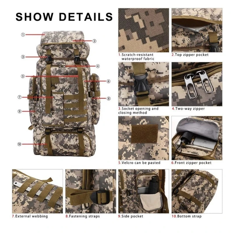 Tactical Backpack Hiking Camping Desert Digital - Large Capacity - NEW Sports Entertainment
