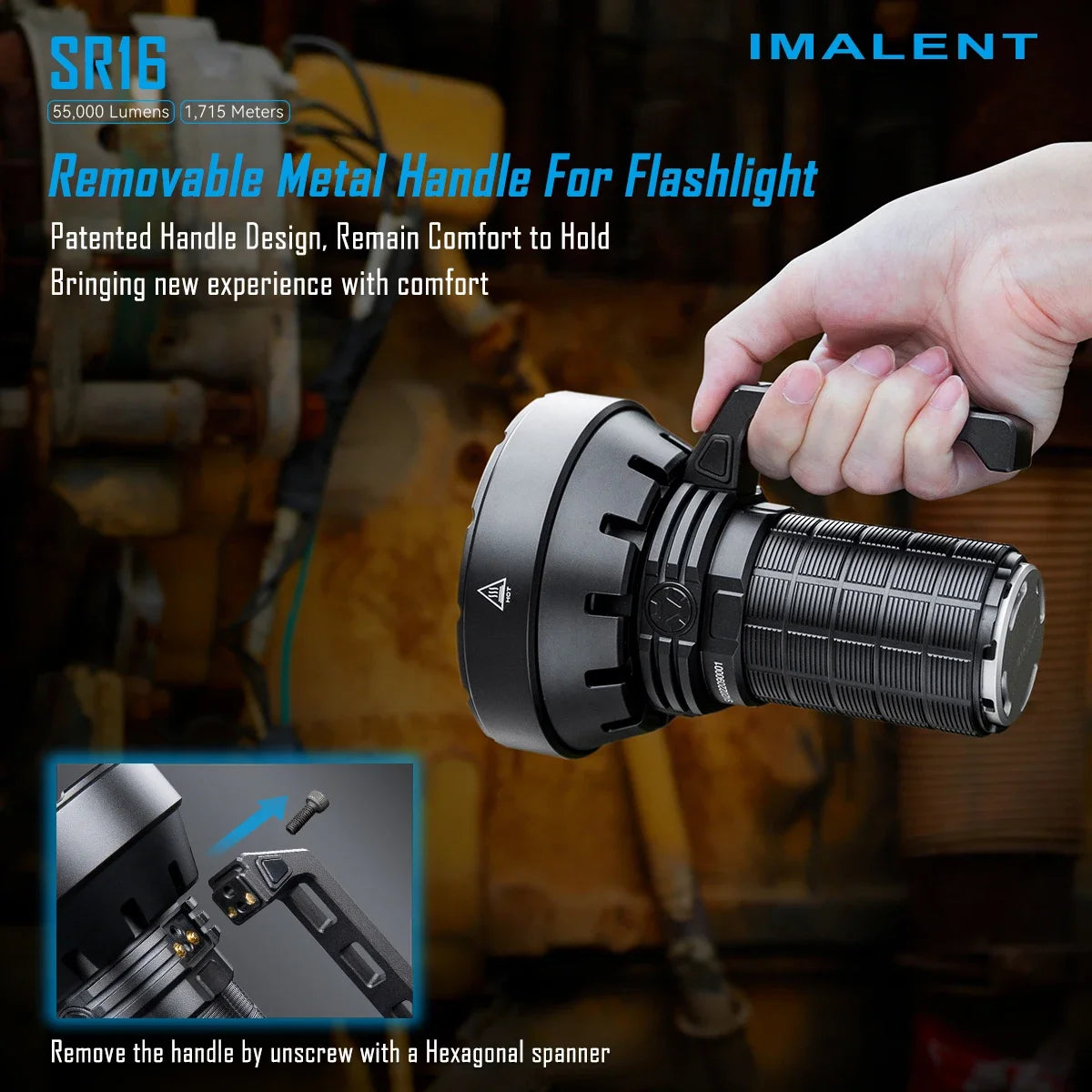 IMALENT SR16 Tactical Flashlight 55000 Lumen Super Bright Searchlight CREE XHP50.3 HI LED Rechargeable Lantern for Defense Torch