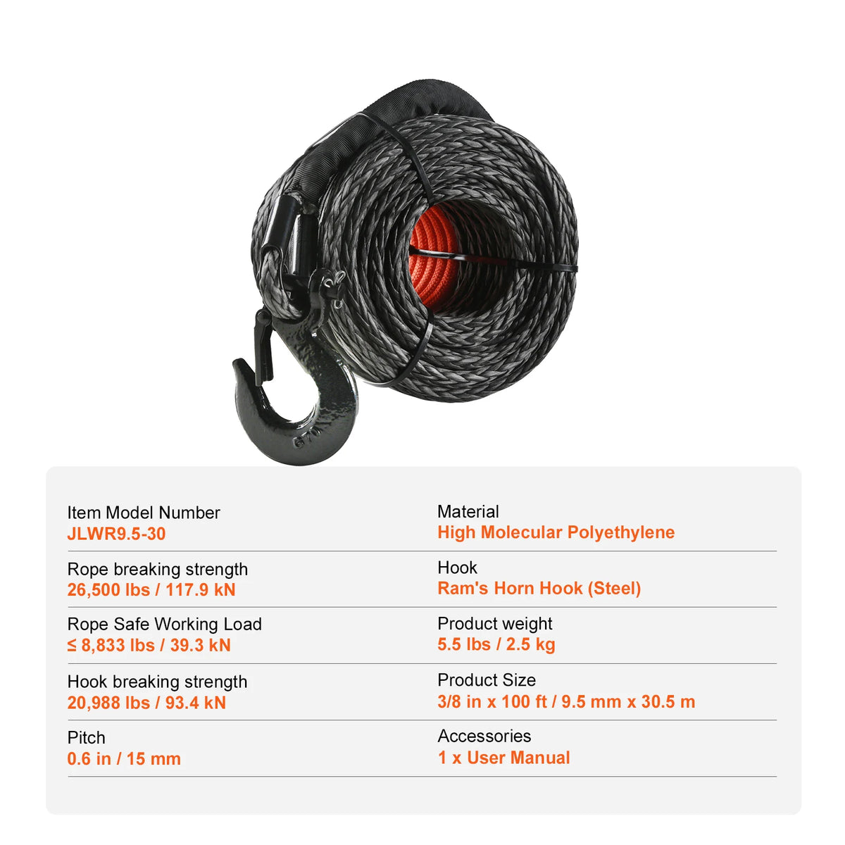 SucceBuy Synthetic Winch Rope With Forged Hook