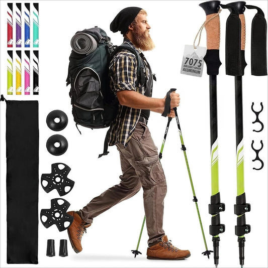 Lightweight 7075 Aluminum Collapsible Trekking Poles Balance Support Walking Sticks For Trail Hiking Nordic Walking Mountaineering Backpacking Daily Urban Walking Joint Stability Travel Gear For Men Women Adults Seniors Elder