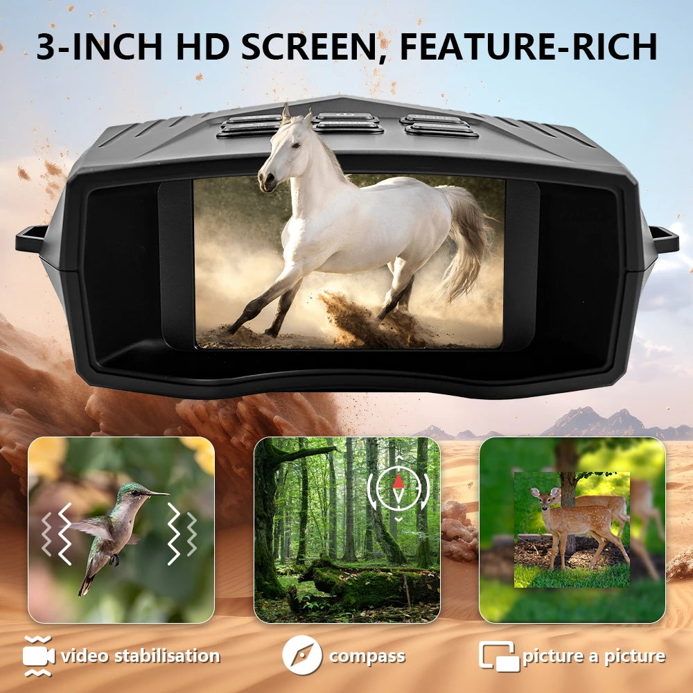 Night Vision Goggles for Adults, 5K HD 60MP Night Vision Binoculars with 3" Large Screen, 10X Digital Zoom, 5000mAh Rechargeable Battery, 32GB TF Card for Camping