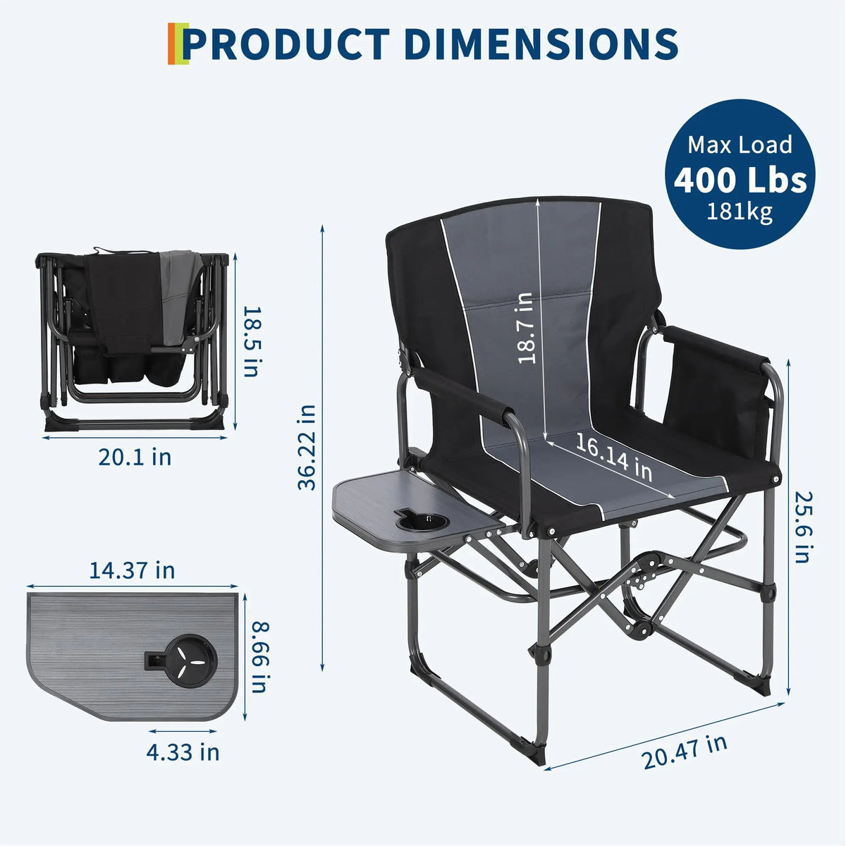Heavy Duty Folding Directors Chair With Side Table