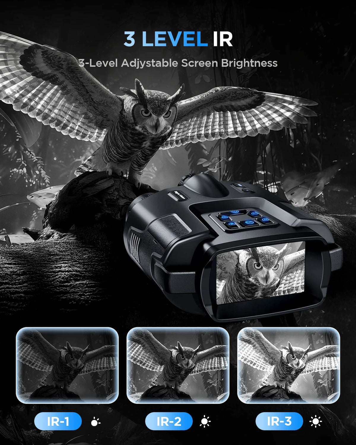 4K Night Vision Binoculars for Adults, 64GB Memory Card 3inch Screen 8X Digital Zoom With Tactical Light, 5000mAh Rechargeable Gear for Hunting & Camping, Infrared Vision Night Goggle, Gifts for Men Husband Dad