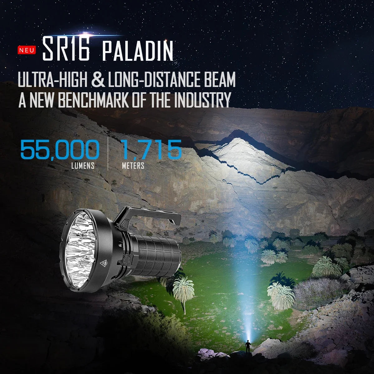 IMALENT SR16 Tactical Flashlight 55000 Lumen Super Bright Searchlight CREE XHP50.3 HI LED Rechargeable Lantern for Defense Torch