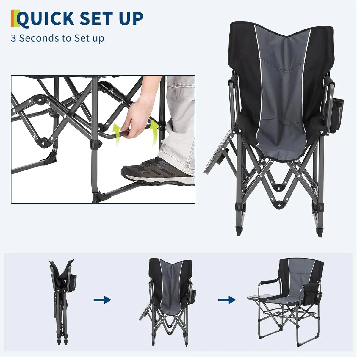 HiMISS Folding Camping Directors Chair With Side Table