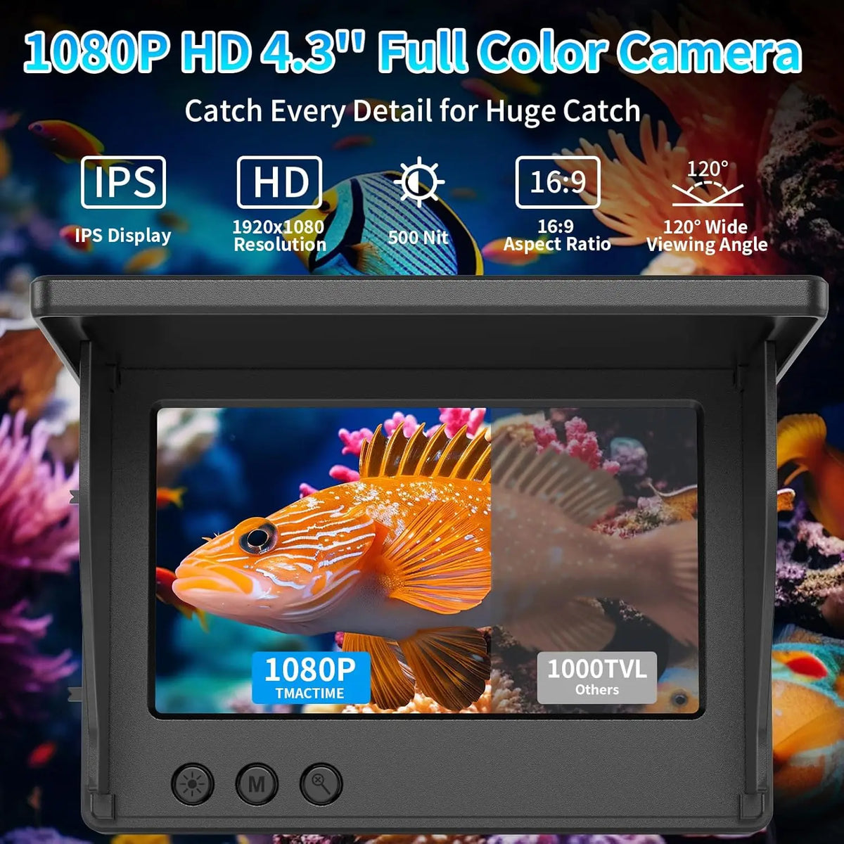 Underwater Fishing Camera with 4.3'' LCD Display 1080P HD, IP68 Waterproof Fish Depth Finder with Infrared Night Vision Light&5000mAh Battery, Suitable for Ice Lake Boat Kayak Fishing