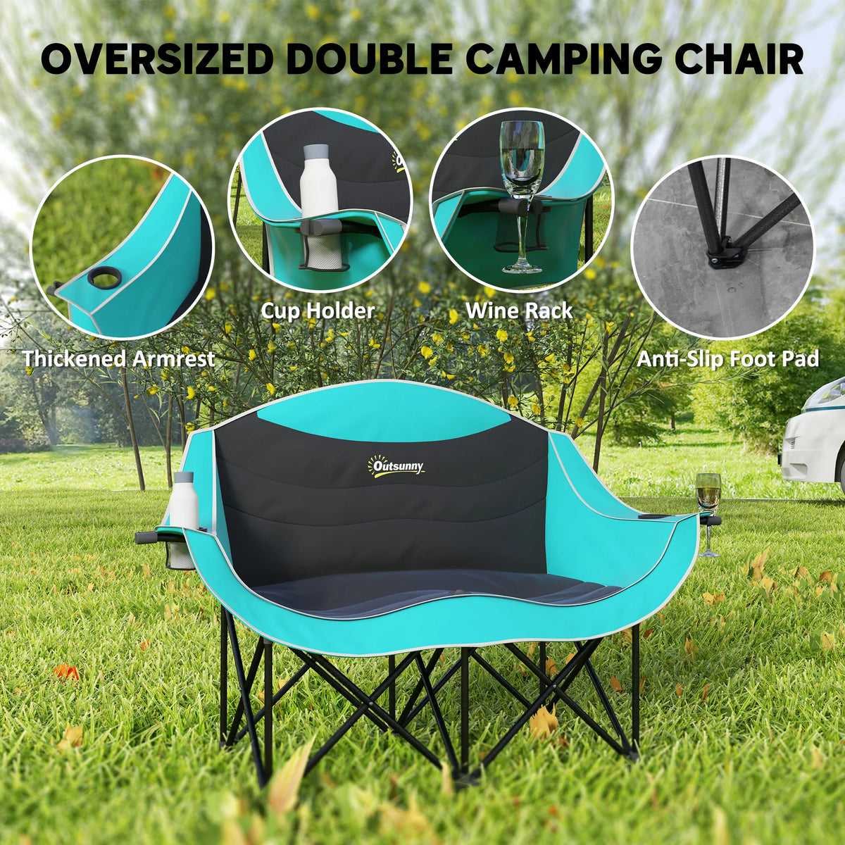 Outsunny Double Padded Folding Camping Chair