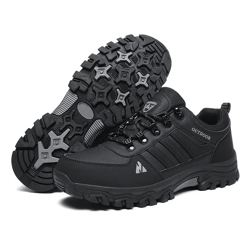 Outdoor Hiking Shoes Low Top Leather Face Plus Size Wear Resistant Non Slip Men's Running Shoes Lightweight PU Sneakers for Men