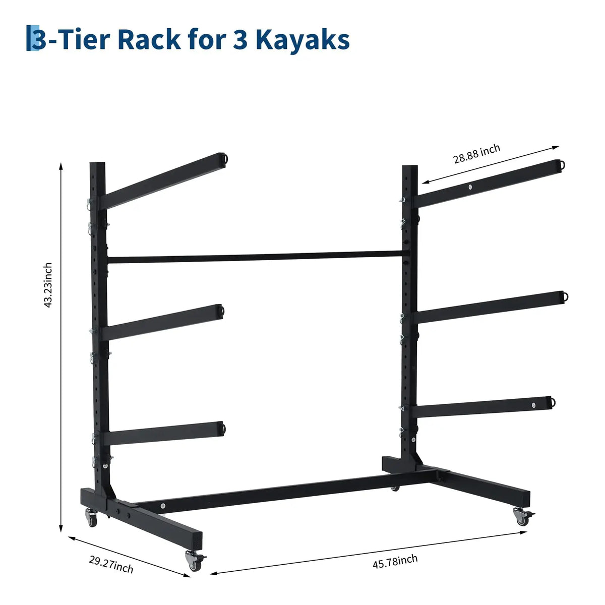 Freestanding Kayak Storage Rack 2/3/4 Tier Adjustable SUP Canoe Stand Heavy Duty Holder With Wheels Outdoor Garage Organizer