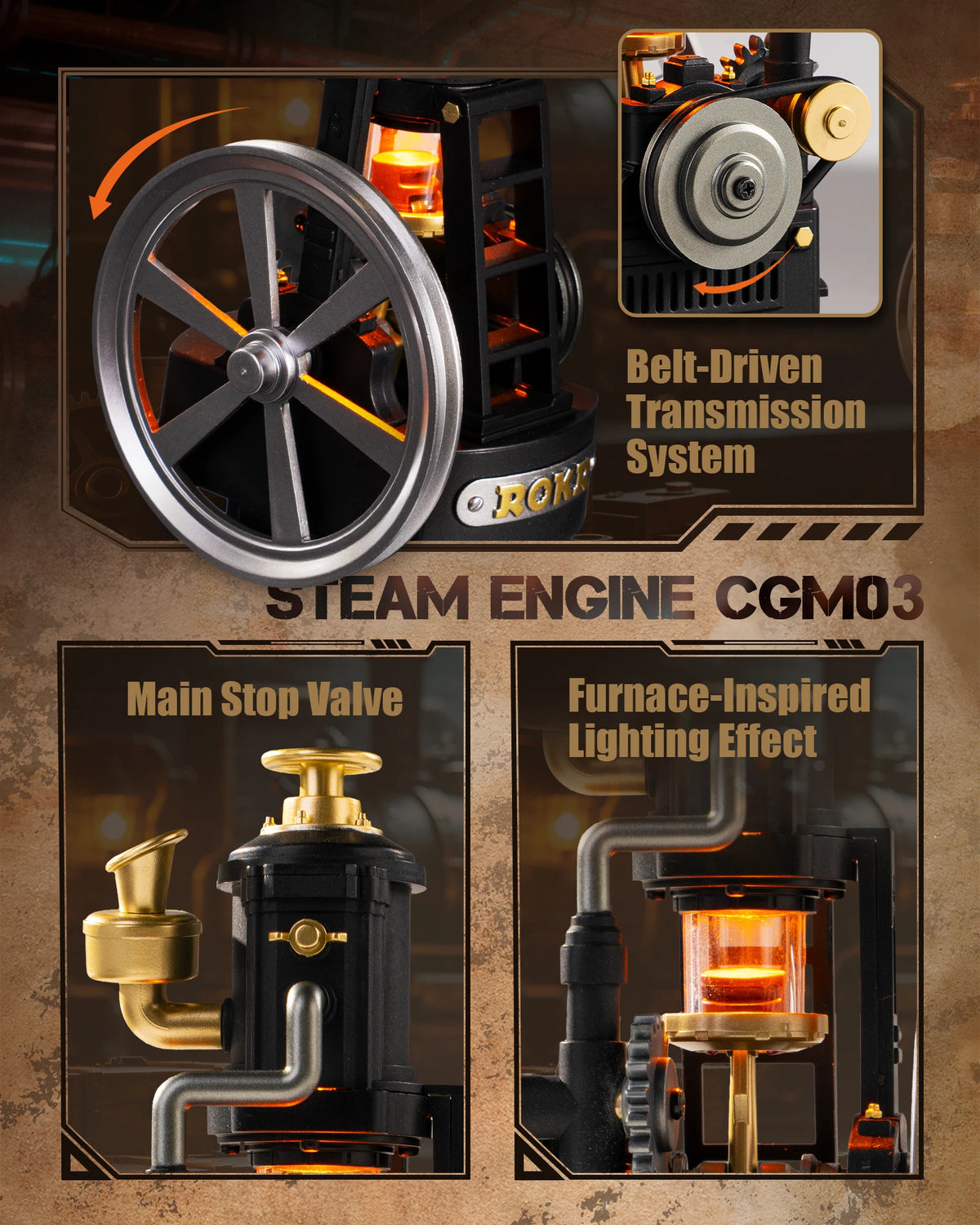 ROKR Steam Engine Model Kit CGM03 3D Puzzle