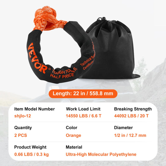 Synthetic Soft Shackle Rope 44092 Lbs Tow Recovery Strap