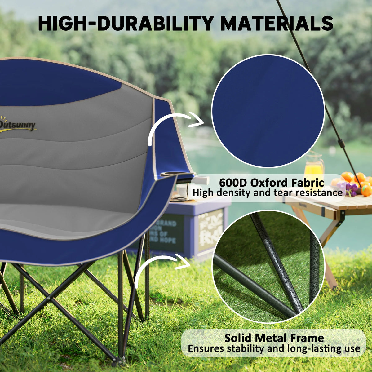 Outsunny Double Padded Folding Camping Chair