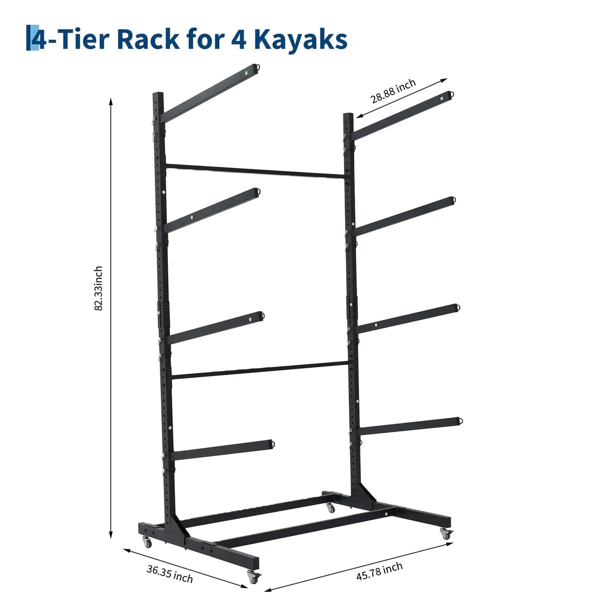 Freestanding Kayak Storage Rack 2/3/4 Tier Adjustable SUP Canoe Stand Heavy Duty Holder With Wheels Outdoor Garage Organizer