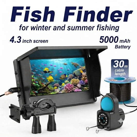 Underwater Fishing Camera with 4.3'' LCD Display 1080P HD, IP68 Waterproof Fish Depth Finder with Infrared Night Vision Light&5000mAh Battery, Suitable for Ice Lake Boat Kayak Fishing
