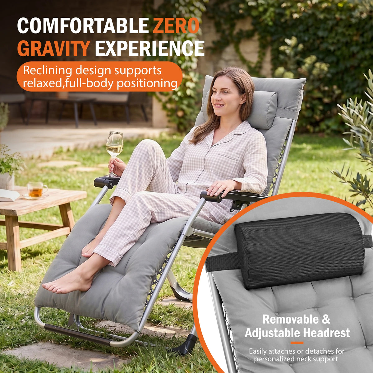 JHK Zero Gravity Reclining Outdoor Lounge Chair