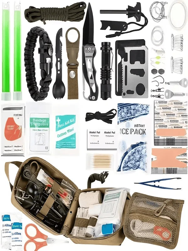 166-Piece Survival Kit with Tools And First Aid Professional Emergency Equipment Set for Emergencies Hiking Hunting Disasters Camping And Adventure Activities