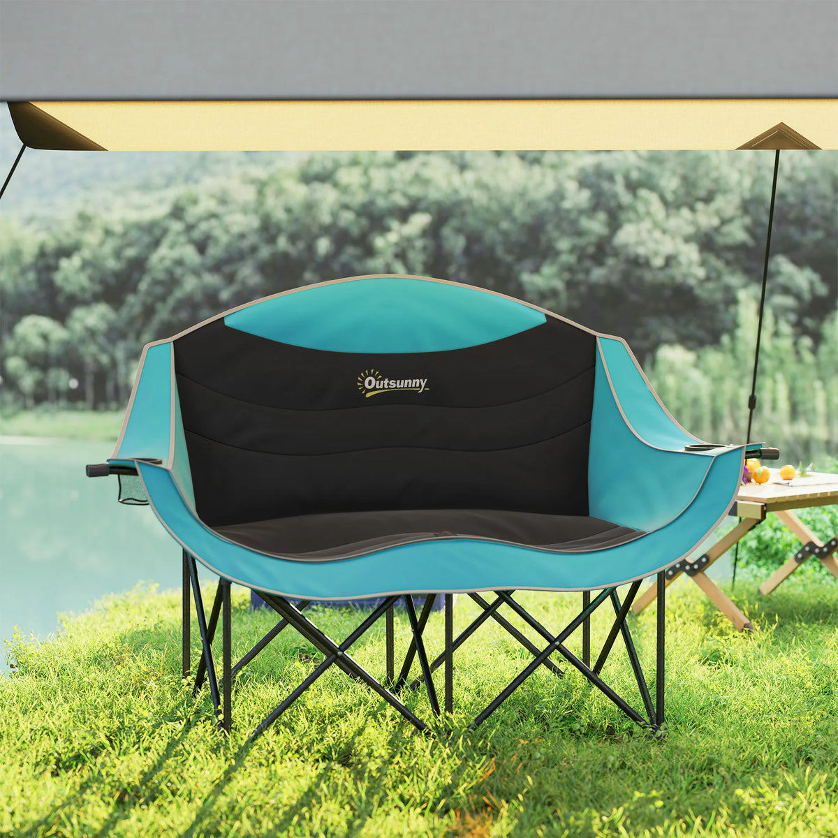 Outsunny Double Padded Folding Camping Chair