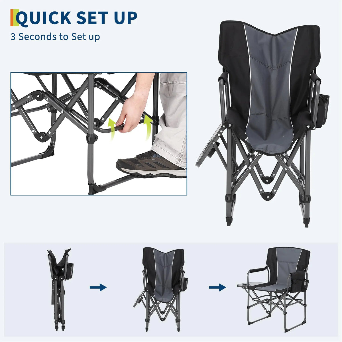 Heavy Duty Folding Directors Chair With Side Table