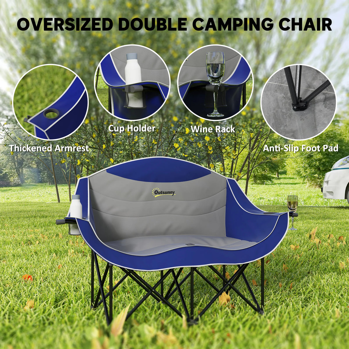 Outsunny Double Padded Folding Camping Chair