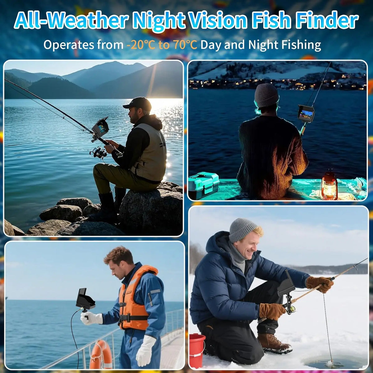 Underwater Fishing Camera with 4.3'' LCD Display 1080P HD, IP68 Waterproof Fish Depth Finder with Infrared Night Vision Light&5000mAh Battery, Suitable for Ice Lake Boat Kayak Fishing