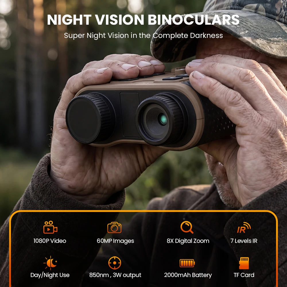 GTGUARD V6 4K 8X Digital Zoom Night Vision Binoculars for Adults,Head Mounted Tactical Helmet Night Vision Goggles for Outdoor Hunting