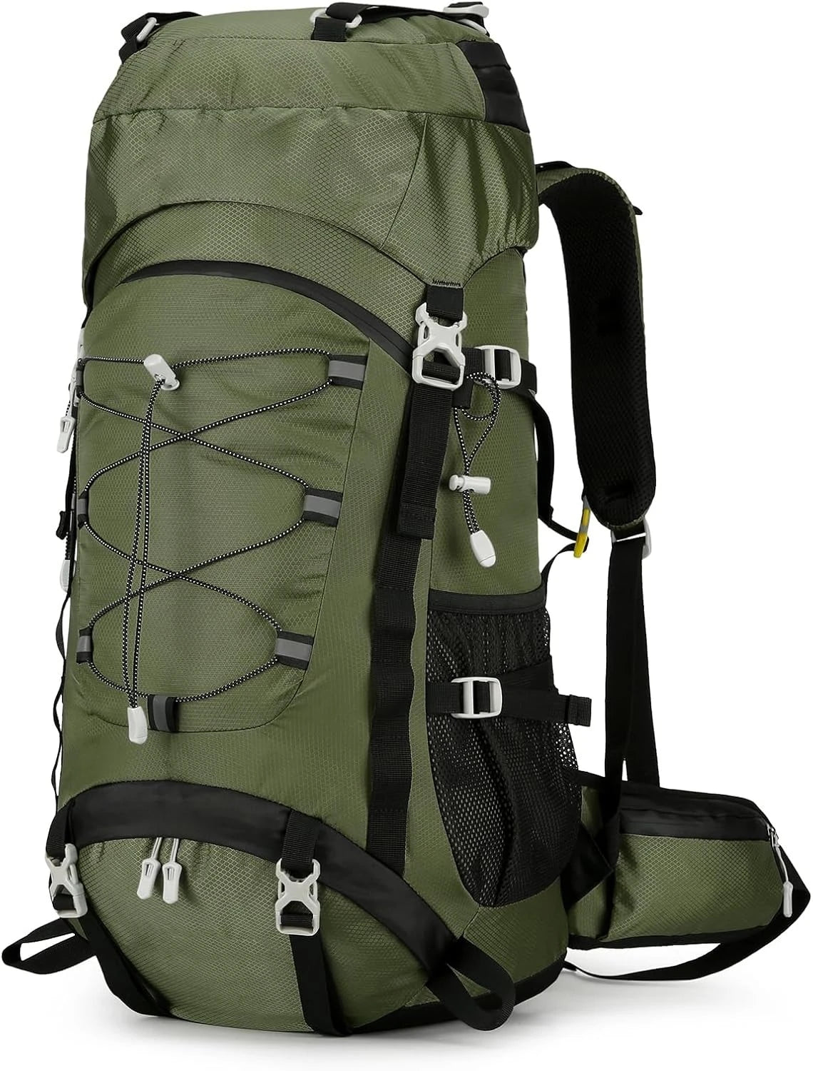 60L Lightweight Water Resistant Hiking Rucksack With Detachable Rain Cover Large Capacity Black Backpack For Trekking Mountaineering Climbing Fishing Multi-Day Backpacking Cycling Outdoor Adventure Travel Camping Men Women