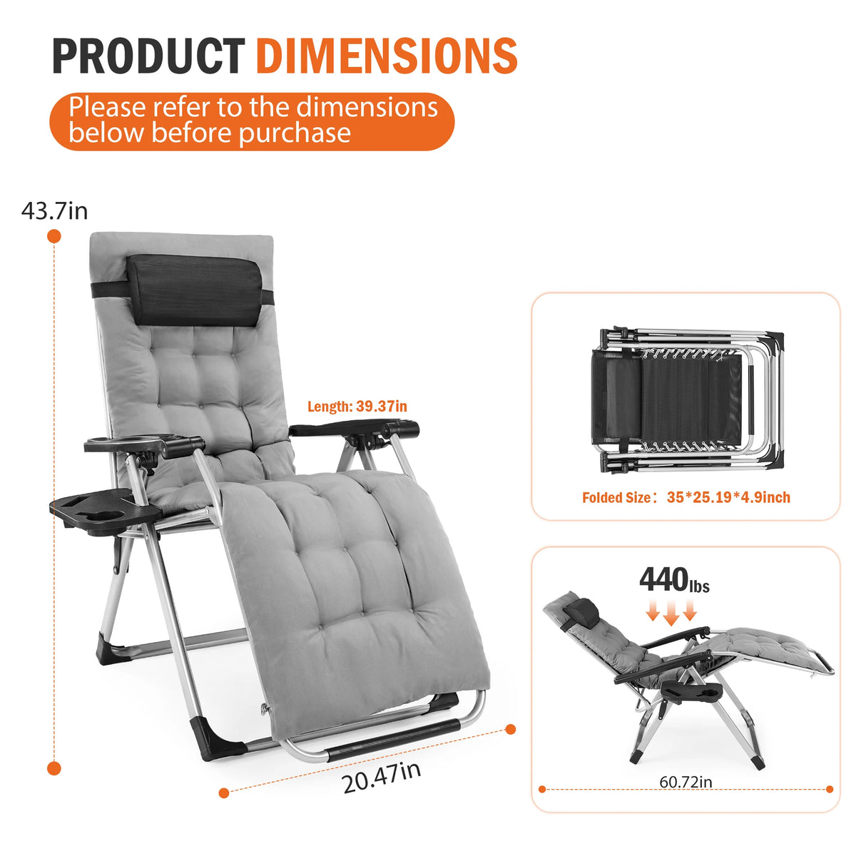 JHK Zero Gravity Reclining Outdoor Lounge Chair