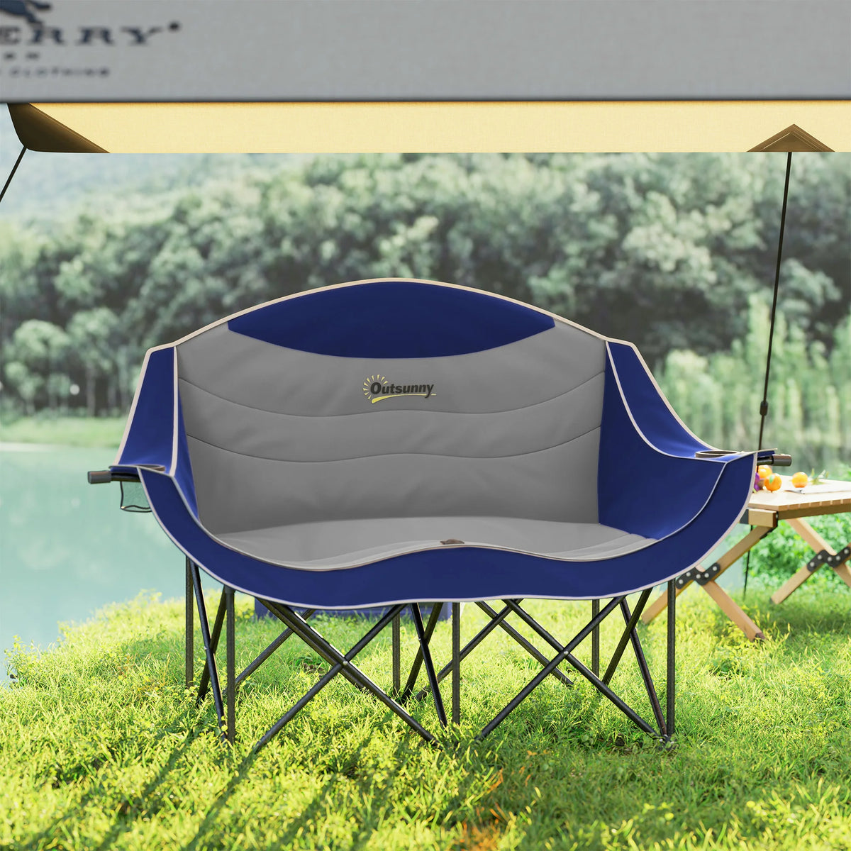 Outsunny Double Padded Folding Camping Chair