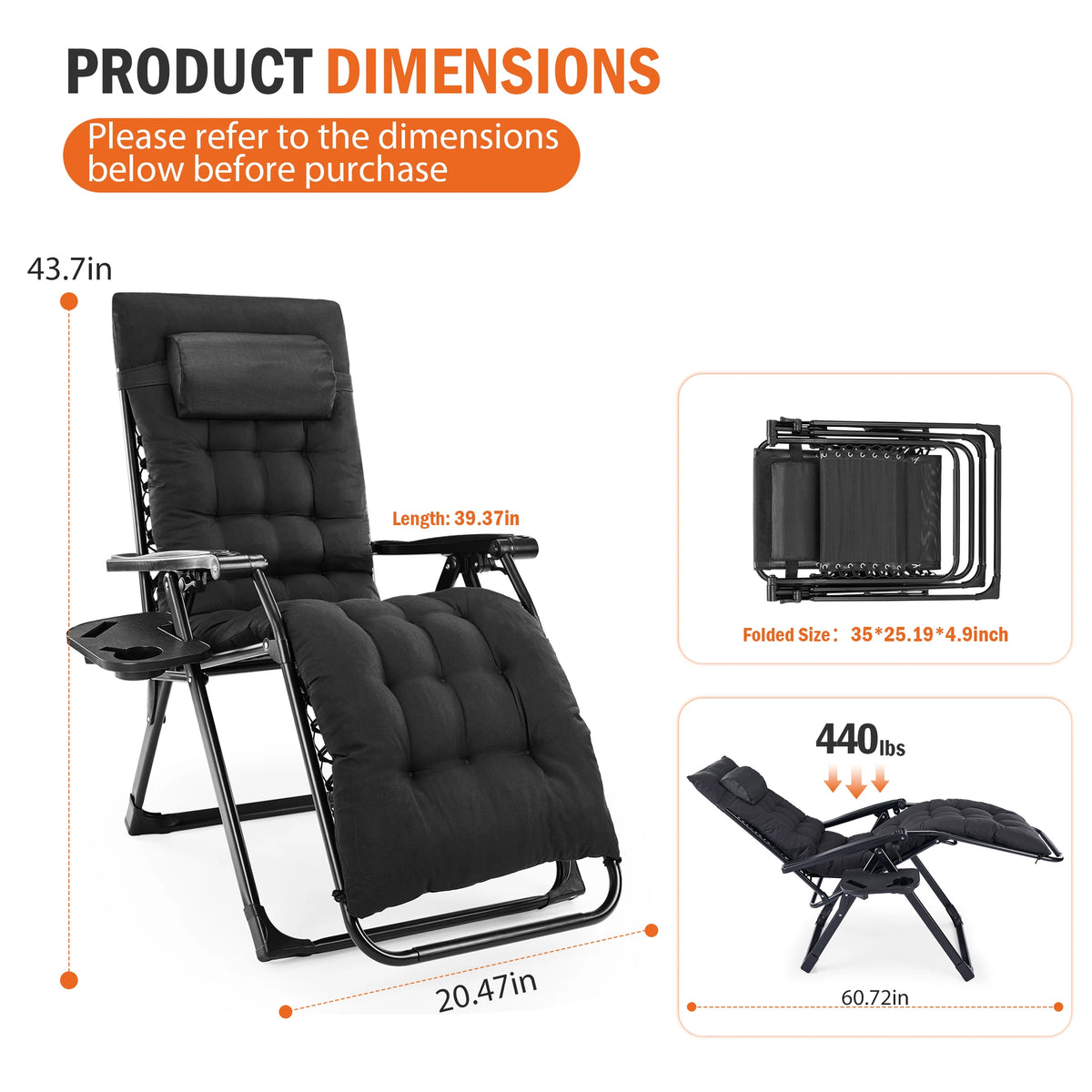 JHK Zero Gravity Reclining Outdoor Lounge Chair