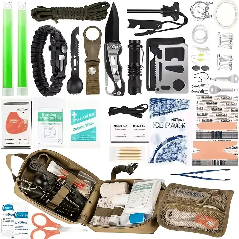 166-Piece Survival Kit with Tools And First Aid Professional Emergency Equipment Set for Emergencies Hiking Hunting Disasters Camping And Adventure Activities