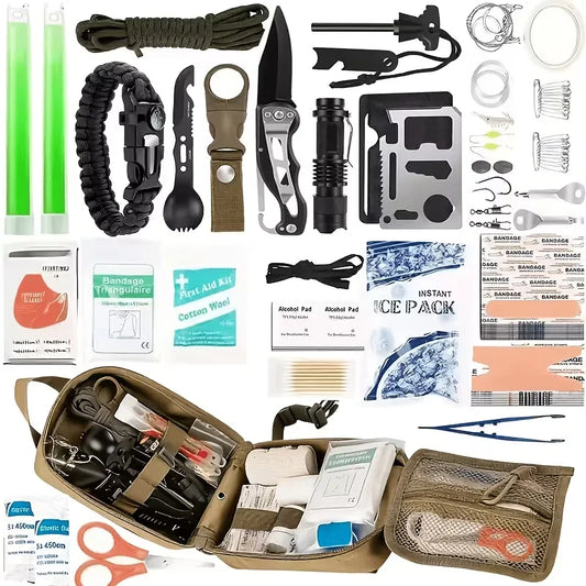 166-Piece Survival Kit with Tools And First Aid Professional Emergency Equipment Set for Emergencies Hiking Hunting Disasters Camping And Adventure Activities