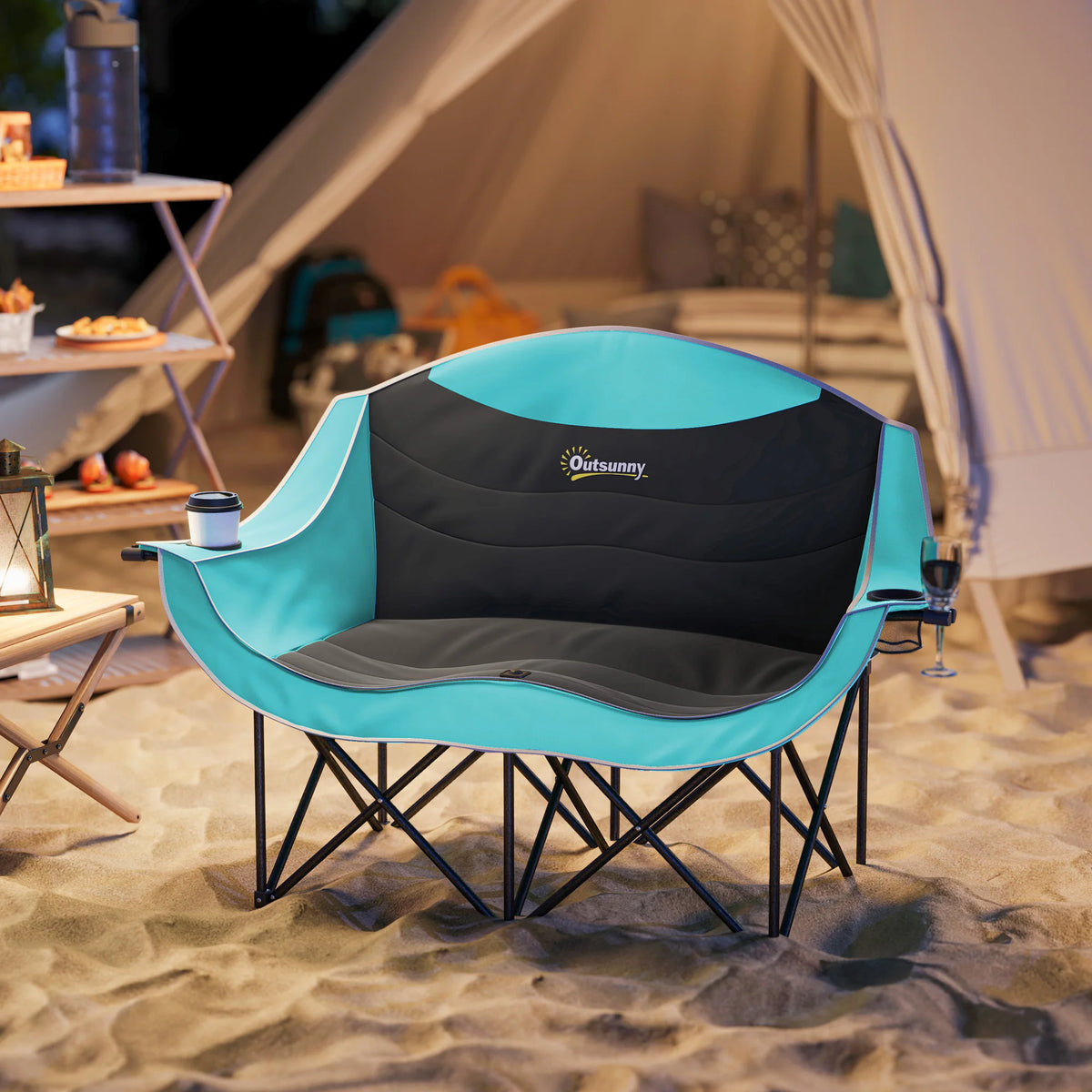 Outsunny Double Padded Folding Camping Chair