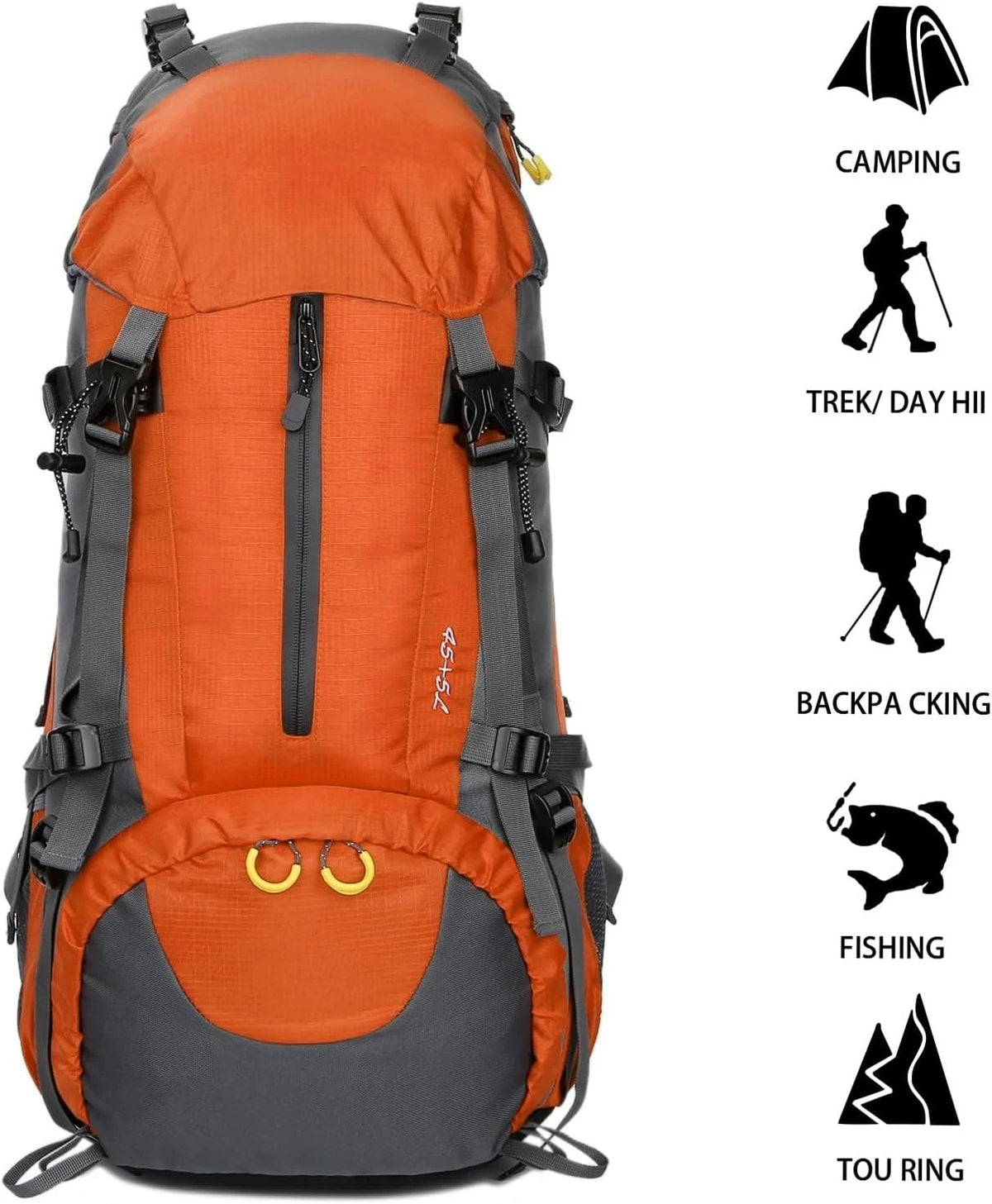50L Expandable Hiking Backpack With Detachable Rain Cover Lightweight 45L+5L Storage Ergonomic Daypack For Trekking Mountaineering Camping Climbing Fishing Backpacking Outdoor Adventure Travel For Men Women