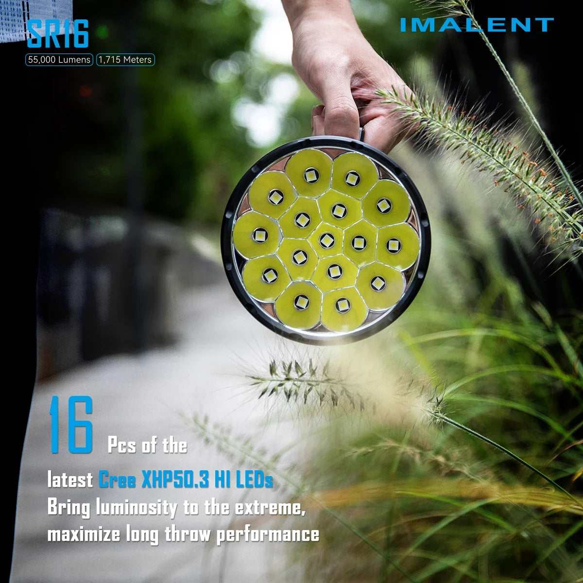 IMALENT SR16 Tactical Flashlight 55000 Lumen Super Bright Searchlight CREE XHP50.3 HI LED Rechargeable Lantern for Defense Torch
