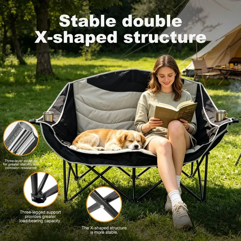 Portable Folding Double Camping Recliner Chair