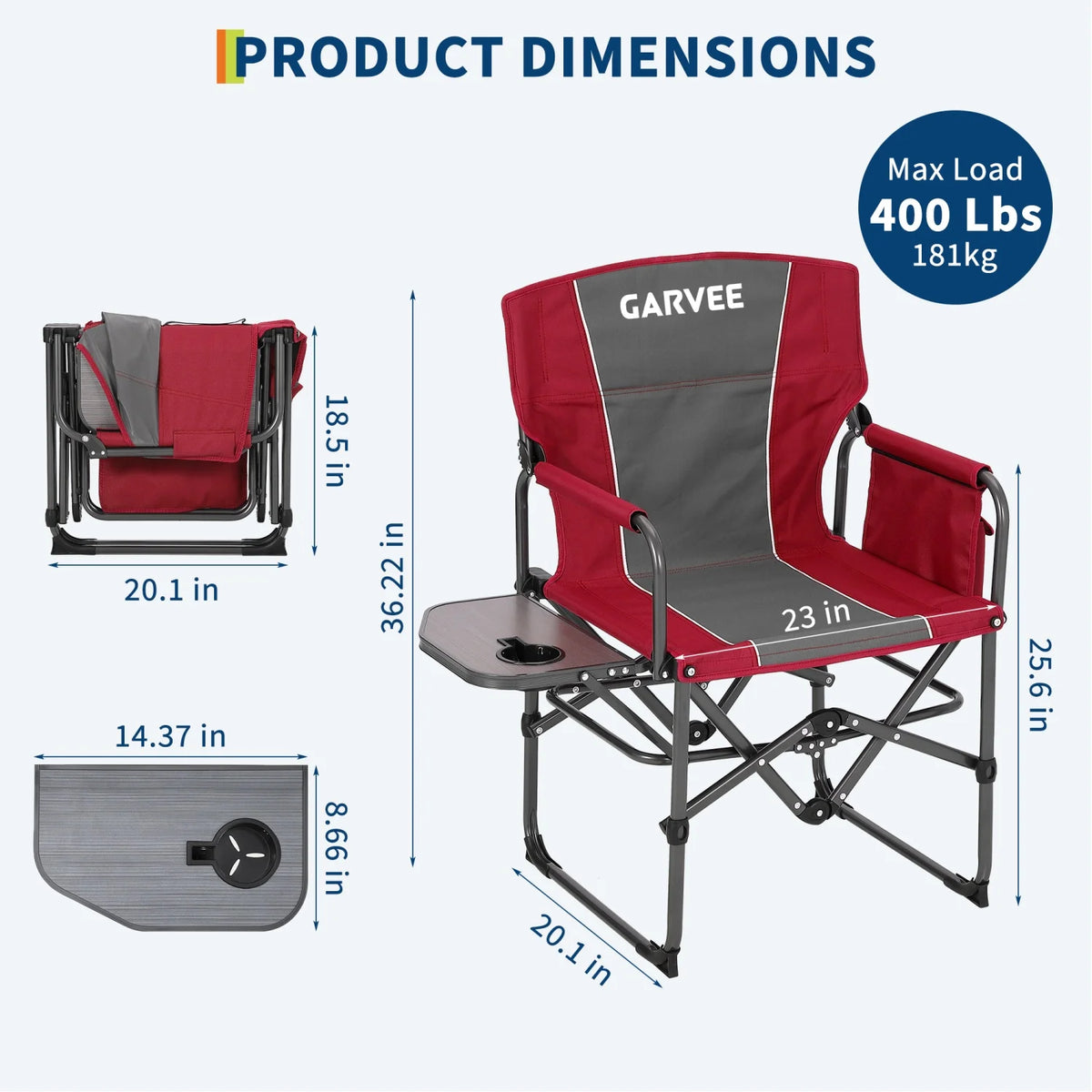 HiMISS Folding Directors Chair With Side Table