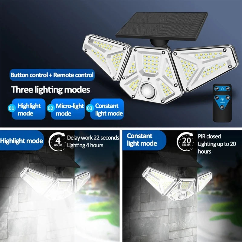 Solar Outdoor Security Lights With Remote 113 LEDs IP65 PIR