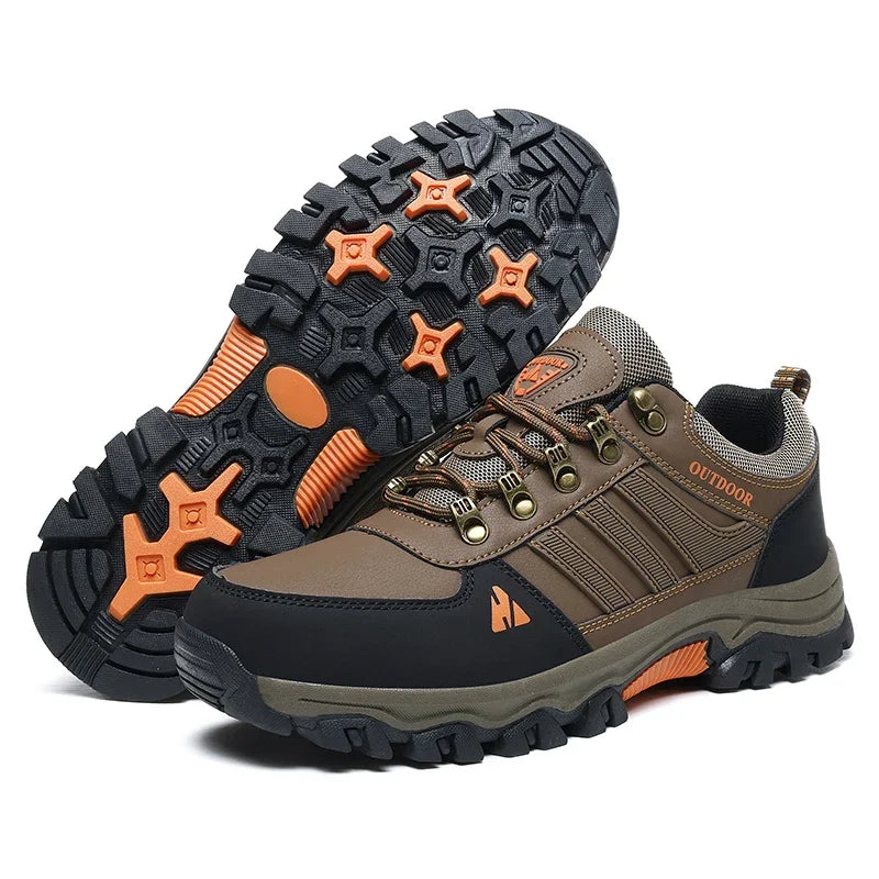 Outdoor Hiking Shoes Low Top Leather Face Plus Size Wear Resistant Non Slip Men's Running Shoes Lightweight PU Sneakers for Men