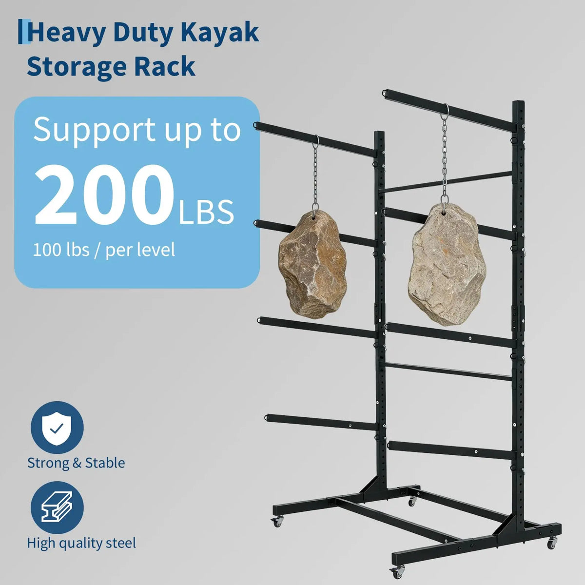 Freestanding Kayak Storage Rack 2/3/4 Tier Adjustable SUP Canoe Stand Heavy Duty Holder With Wheels Outdoor Garage Organizer