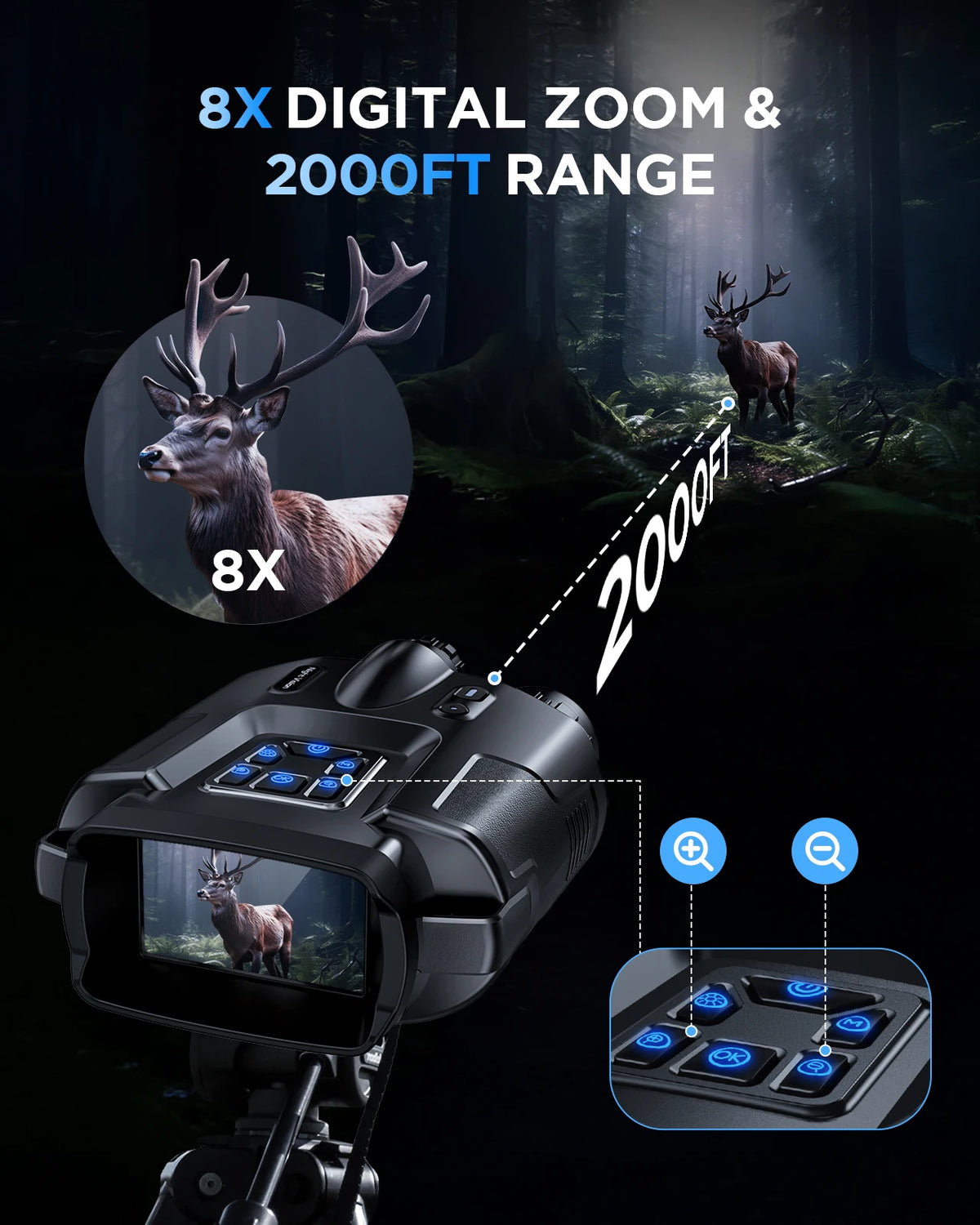 4K Night Vision Binoculars for Adults, 64GB Memory Card 3inch Screen 8X Digital Zoom With Tactical Light, 5000mAh Rechargeable Gear for Hunting & Camping, Infrared Vision Night Goggle, Gifts for Men Husband Dad