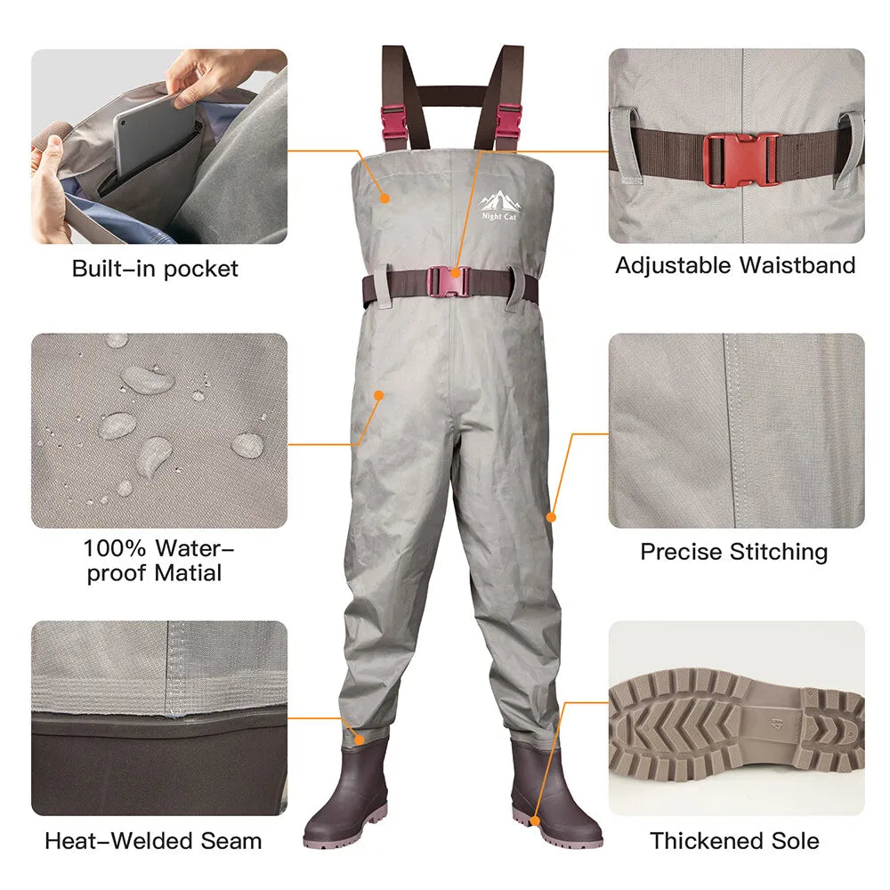 Night Cat Fly Fishing Chest Waders with Boots for Men Women, US Sizes 7.5-13 2-Ply Nylon/Pvc Waterproof Waders With Adjustable Belt